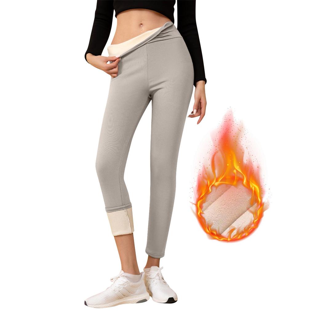 Ladies' Lamb Wool Thickened High Waisted Slimming Pencil Pants With Bottom And Warm Pants