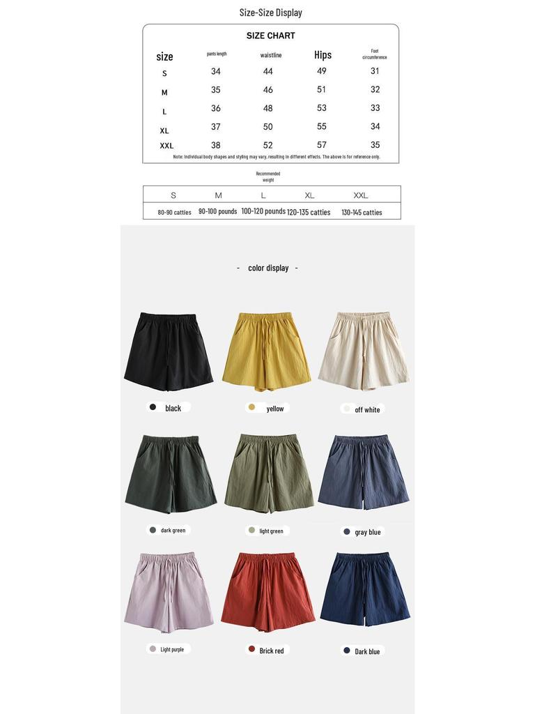 Damen-Shorts aus Baumwoll-Leinen-Mischgewebe mit weitem Bein: Trendige, lässige Bermudas für Frühling/Sommer – für Sport oder Zuhause.