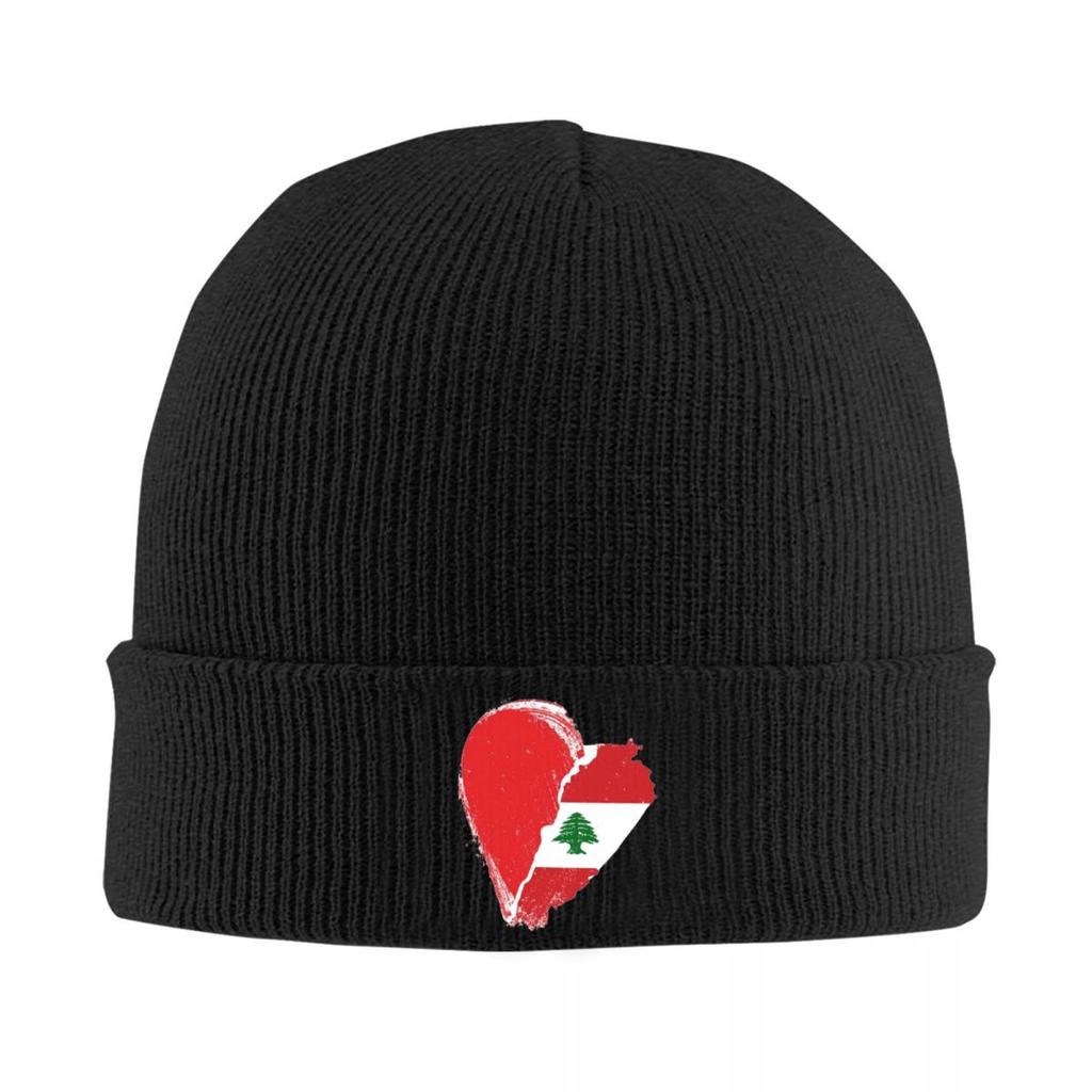 I Heart Lebanon Lebanese Flag Warm Knitted Cap Fashion Bonnet Hat Autumn Winter Outdoor Beanies Hats for Unisex Adult