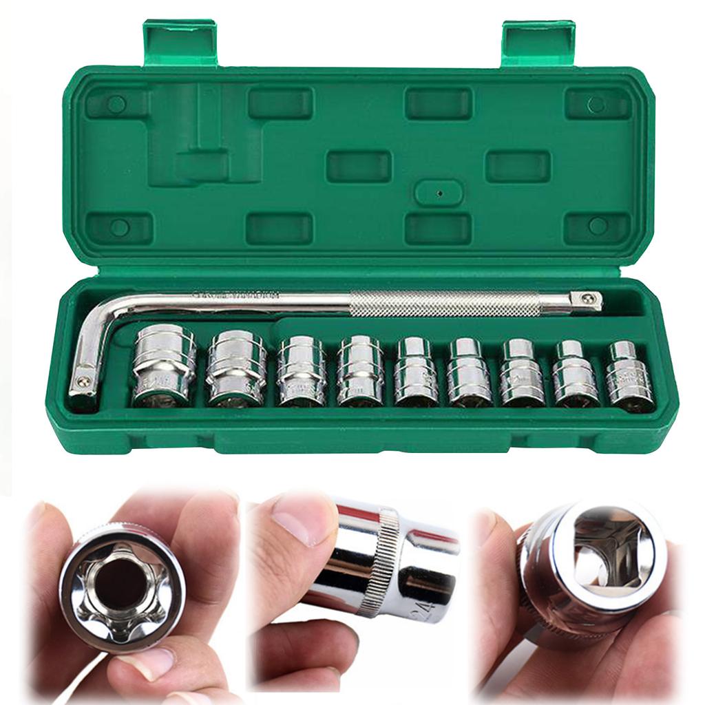 10Pcs 6-Point Car Wheel Lug Nut Removal Sockets Tool 1/2 Inch Drive with 8-24mm Sizes & L-Type Handle for Most Cars Repair