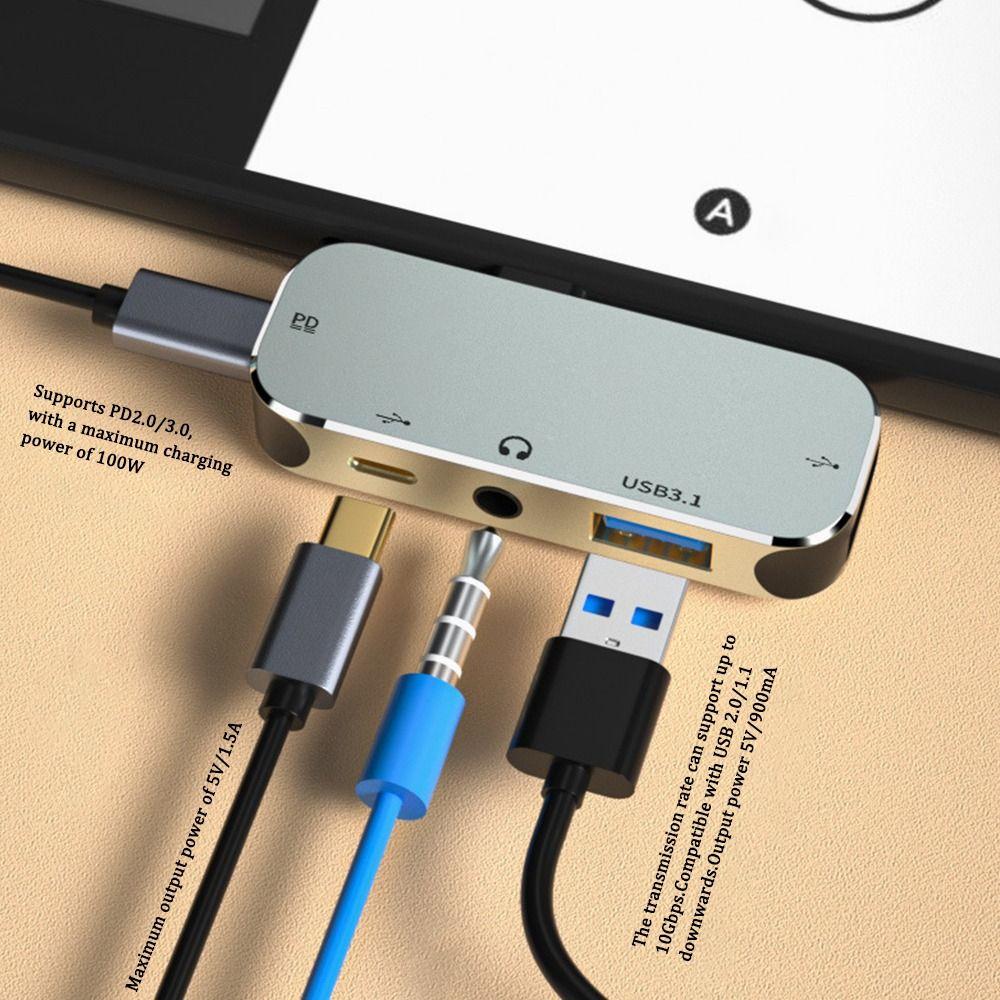 Multi-function 4 In 1 Type-C Hub HD-Compatible 3.5mm Jack Earphone Adapter USB Extender Hub