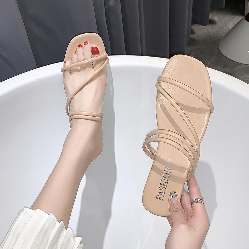 2021 Sommer Damenmode Koreanischer Stil Zwei-Trage-Ein-Riemen Flache Sandalen