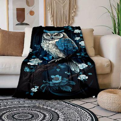 1 Eulenmuster-Decke, weiche, warme Kuscheldecke für Sofa, Büro, Bett, Camping und Reisen