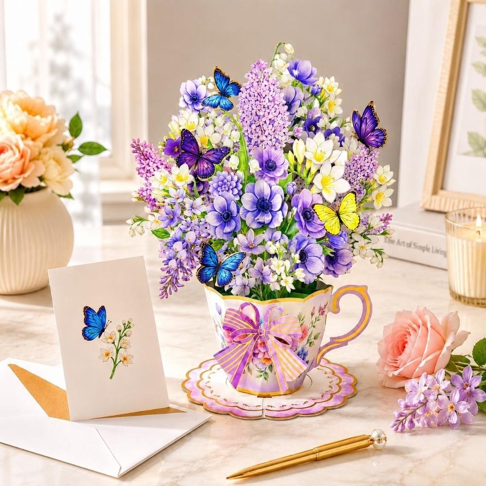 with Envelope & Message Note Butterfly Greeting Cards Flower Bouquet Card for Mom & Her