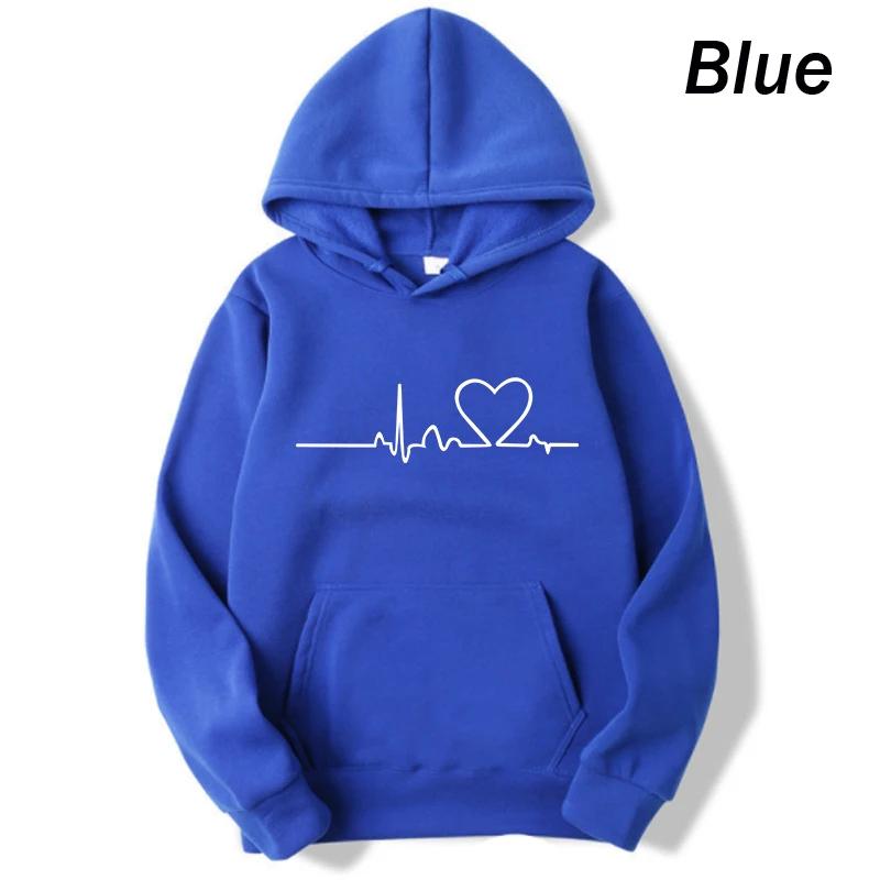 New Women's Casual Hoodie Autumn/winter Heartbeat Print Men's Loose Hoodie Couple Sweatshirt Women's Hoodie Top Streetwear