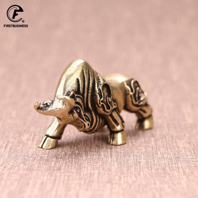 Copper Wall Street Bullfight Statue Office Desktop Lucky Feng Shui Ornament Home Decoration Crafts Vintage Brass Bull Figurines