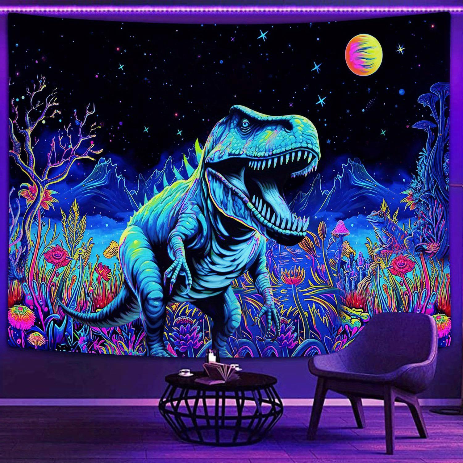 Tyrannosaurus Rex Fantasy Forest Starry Sky Tapestry Fantasy Colorful Decoration Living Room Bedroom Background Wall 100X70CM