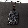 Pendentif Zodiaque en Obsidienne Noire: Talisman de Richesse Dragon Cheval