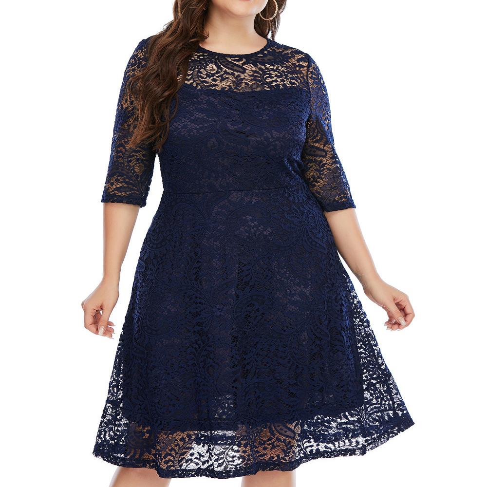 Stylish and Versatile Midi Dress In Plus Size with Semi-Sheer Sleeves