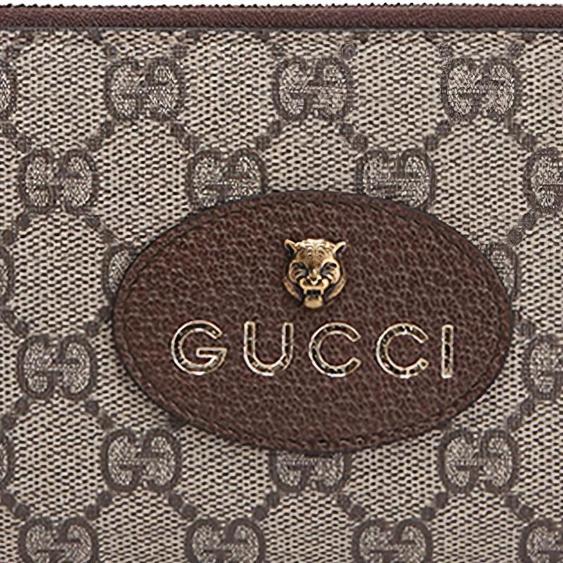 Gucci wallet Neo Vintage series, aged metal tiger head decorated with presbyopia logo, zipper closure, canvas patchwork, wallet, same style for men