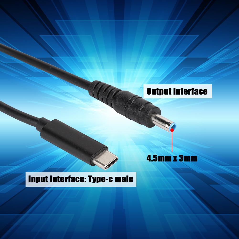 DC Plugs Cable 19V 65W PD Induction Chip USB to DC Cable 4.5mm x 3.0mm Output for HP TYPE C