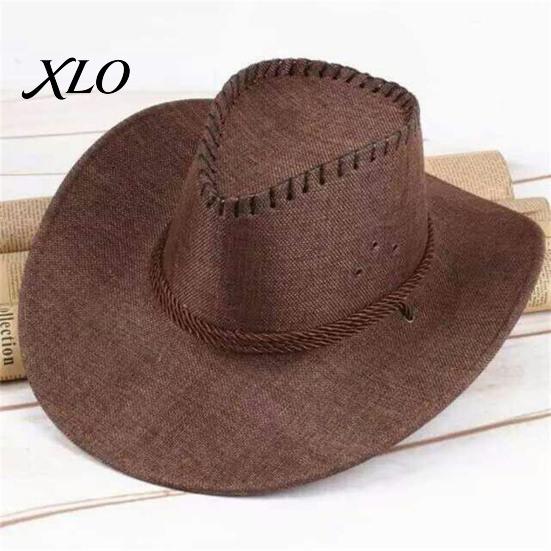 Cappello da Escursionismo da Donna Stile Western Cowboy con Cordino Antivento da Uomo, Cappello a Tesa Larga in Lino Protezione Solare per Viaggi all'Aperto, Costume Cosplay di Halloween, Traspirante