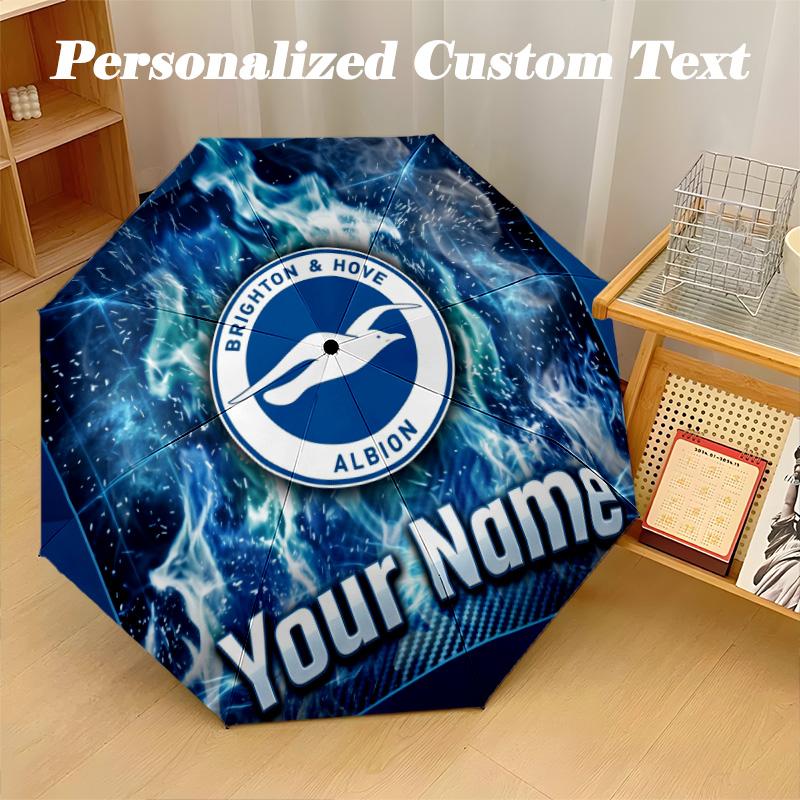 8 Rib Auto Folding Umbrella Brighton & Hove Albion Football Print Custom Name Text Portable Rain Gear
