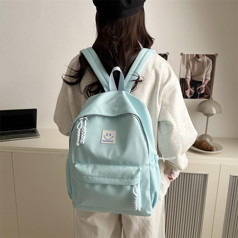Smiling Pattern Face Solid Color Backpack Oxford Schoolbag For Daily Use Fashion