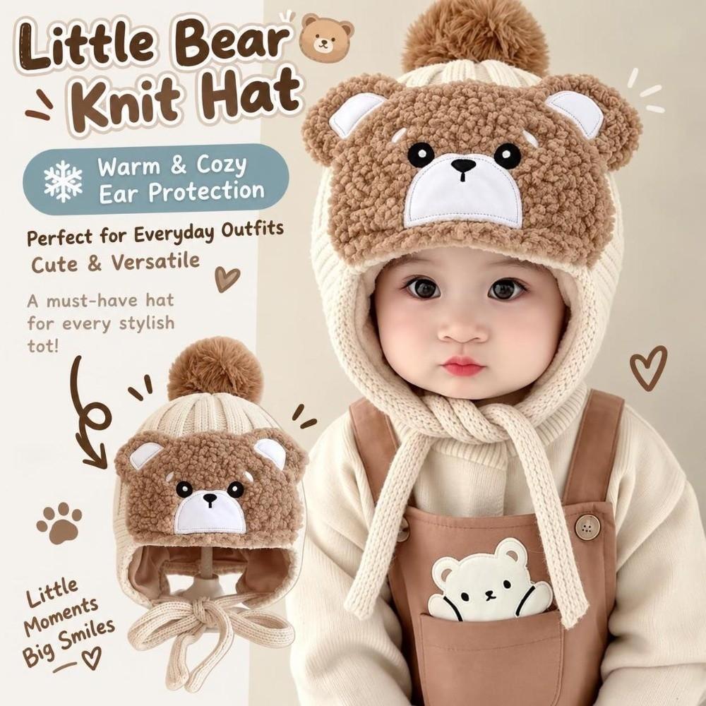 Plush Winter Beanie Double Layer Pom Pom Hat Cute Ear Protection Hat Autumn and Winter