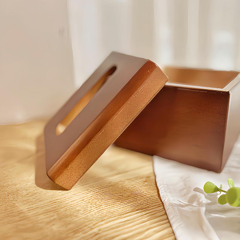 Nussbaumfarbene magnetische Holz-Taschentuchbox - Moderner chinesischer Stil für Ess- und Wohnzimmer oder Hotelnutzung