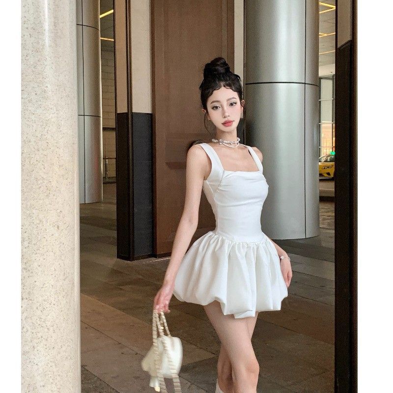 Spice girl French temperament fairy ballet girl sweet cool waist sleeveless bud skirt fluffy fairy dress