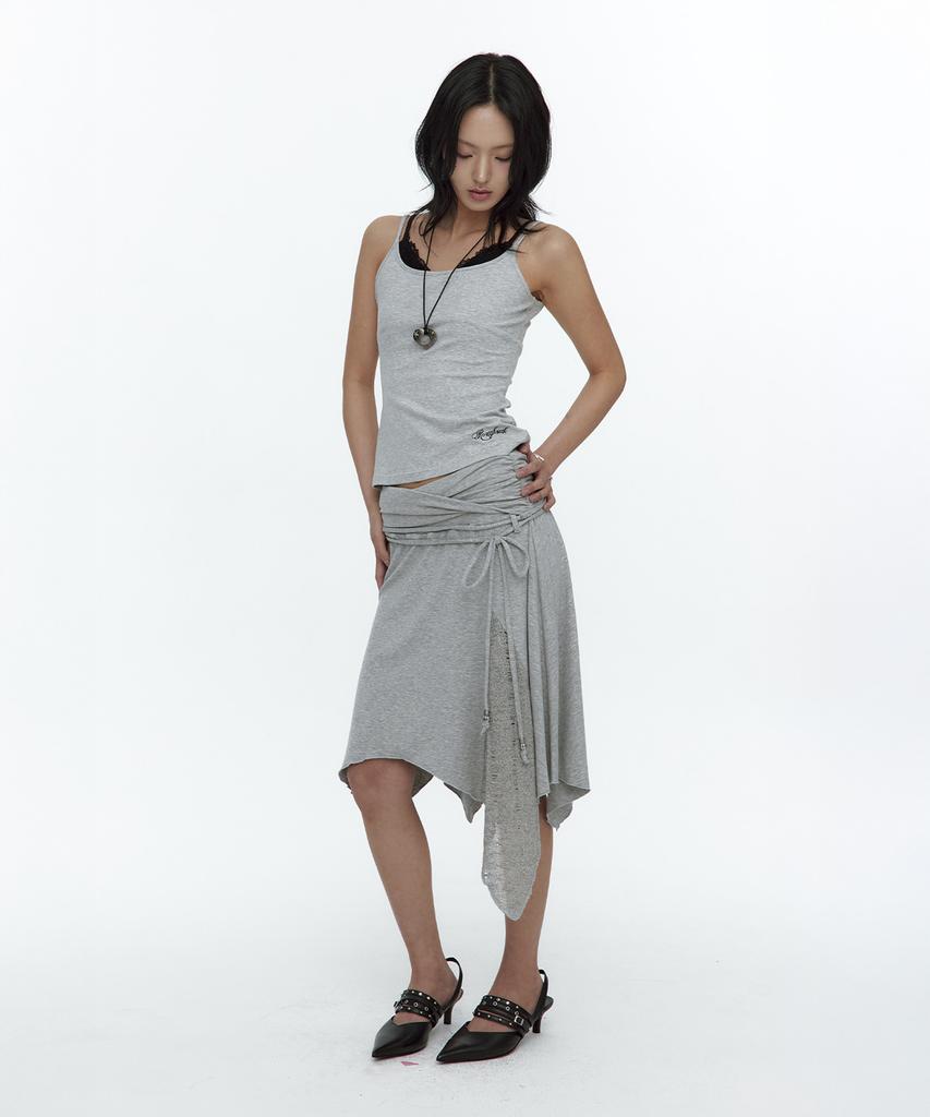 Rough Neck Knit Layer Drape Skirt Gray