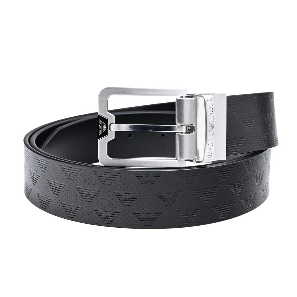Emporio Armani EMPORIO ARMANI Wide Eagle Embossed Reversible Leather Belt with Stringer System Models Y4S502 Y221E 81386 Men's 3.5cm Compatible,