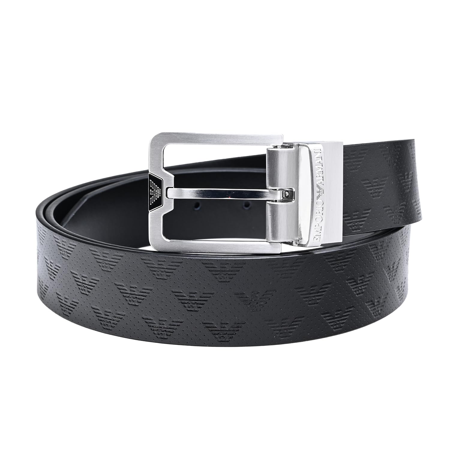 

Emporio Armani EMPORIO ARMANI Широкий кожаный ремень с тиснением в виде орла, реверсивный, с системой стрингеров Модели Y4S502 Y221E 81386 Мужской 3,5 см Совместимый, чёрный