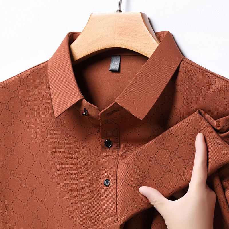 Ice Silk Short-Sleeved Polo Shirt Men'S High-End Trend Printed Thin Lapel Men'S T-Shirt Polo Shirt