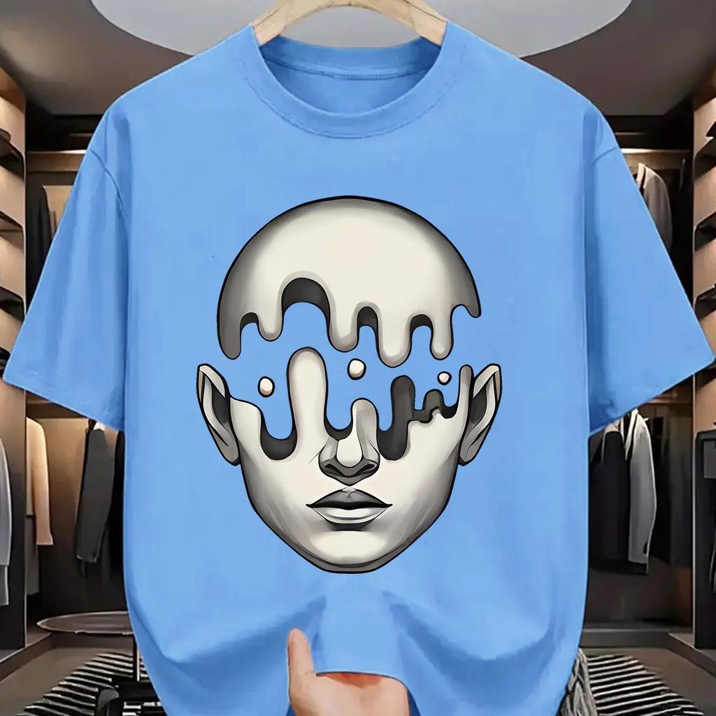 Unisexs 100 Cotton Tshirt With Melting Face Surreal Art Print Casual Fashion Street Style Top