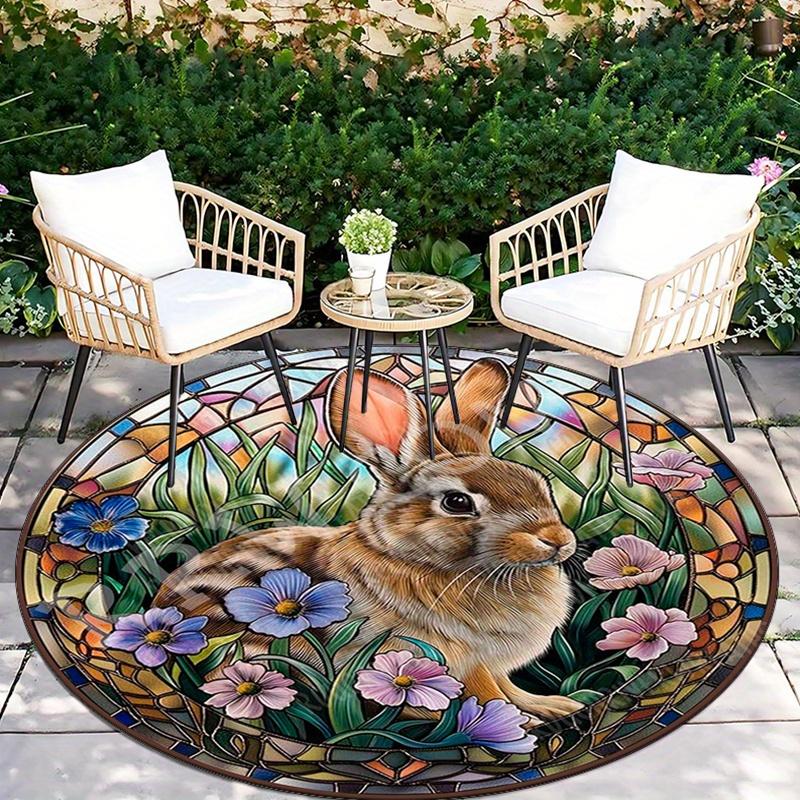Stained Glass Bunny Round Rug - Crystal Velvet, Perfect for Indoor & Outdoor Use, Bedroom, Living Room - Halloween