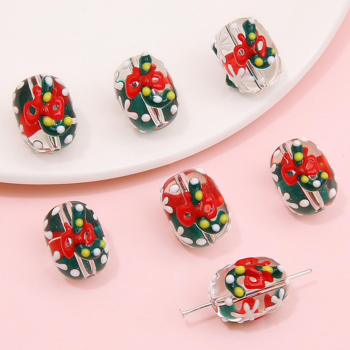 

1 шт./упак. стеклянные бусины ручной работы лэмпворк, очаровательные рождественские украшения, бусины для рождественских ювелирных изделий, изготовление подарков 14x16mm 1pc/bag