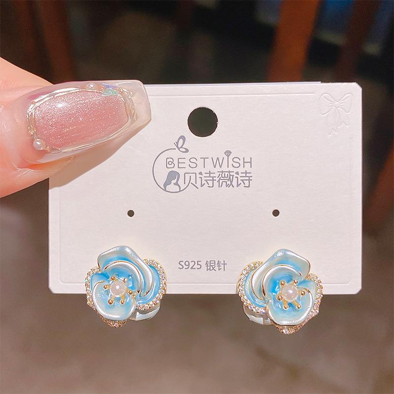 French Metal Geimetric Flower Earrings for Women Fashion Oil Dripping Colorful Flower Stud Earrings Party Wedding Jewelry Gifts