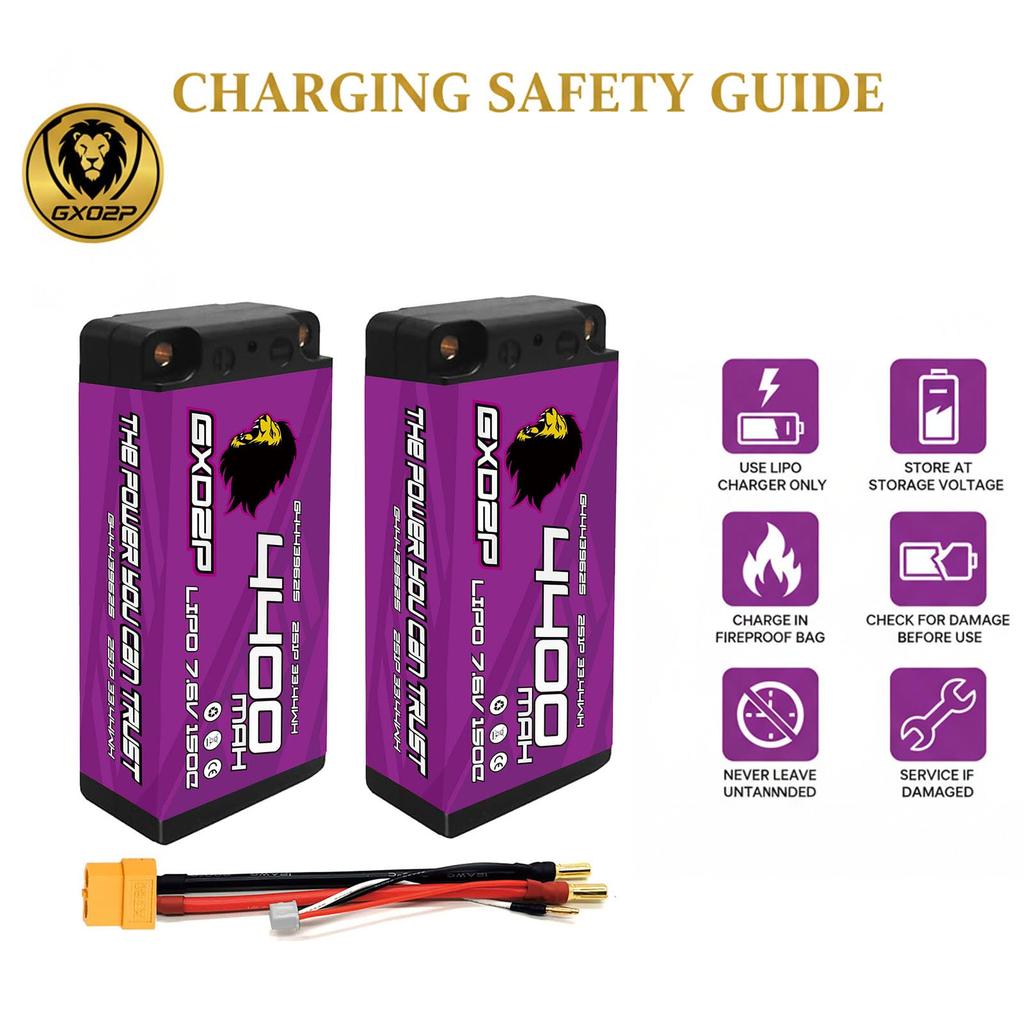 GXDZP Krótki LiPo 2S 7,6V 4400mAh 150C LCG Twarda Obudowa do Samochodów RC, Wtyczka 5mm, Japońska i Koreańska Bateria Litowo-Polimerowa, Skala 1/10, Ultralekka
