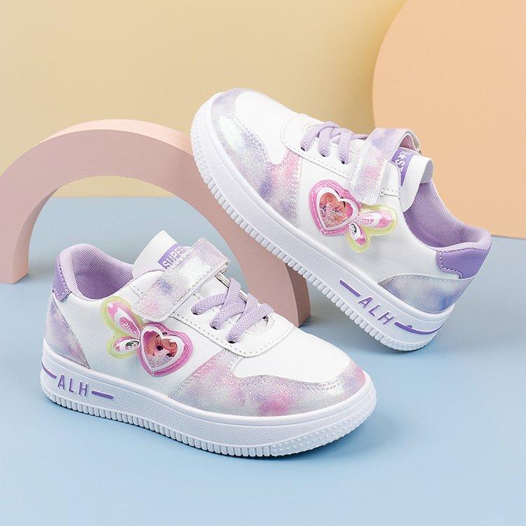 

Girls spring and autumn casual shoes new full leather cartoon wings injection molding white shoes casual shoes medium and large children s board shoes 37 фіолетовий