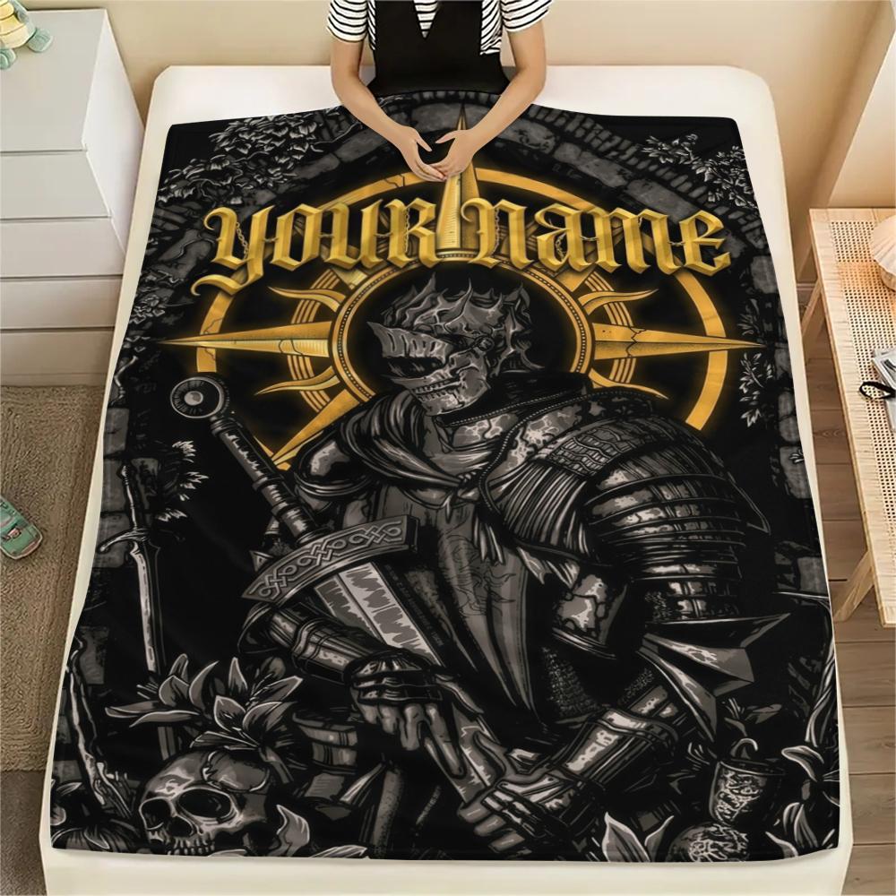 1PC Custom Name Dark Souls Patterned Flannel Blanket Suitable For All Seasons for Home Decor Warmth and Comfort Gifts Holiday Present_xia