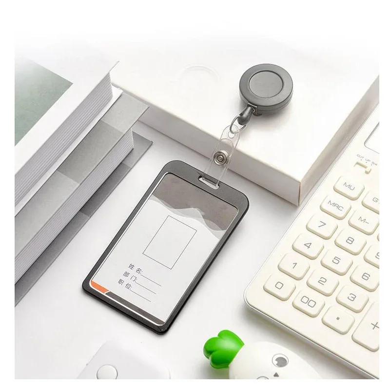 Credit ID Card Badge Bags Bank Business Work Card Holder with ABS Retractable Badge Reel Aluminum Alloy Credit Card Cover Case
