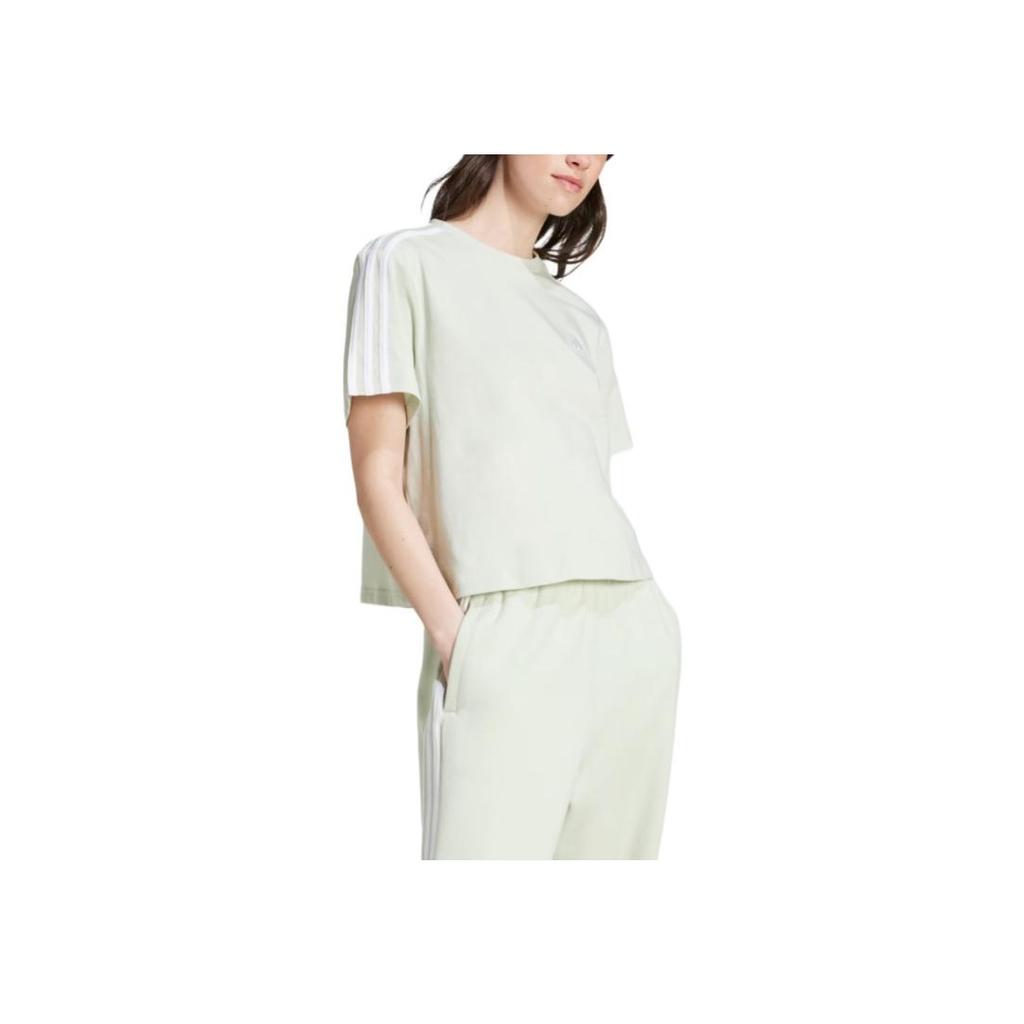 Adidas Striped Loose Short Sleeve T-Shirt Women tops Linen-Green IY4228