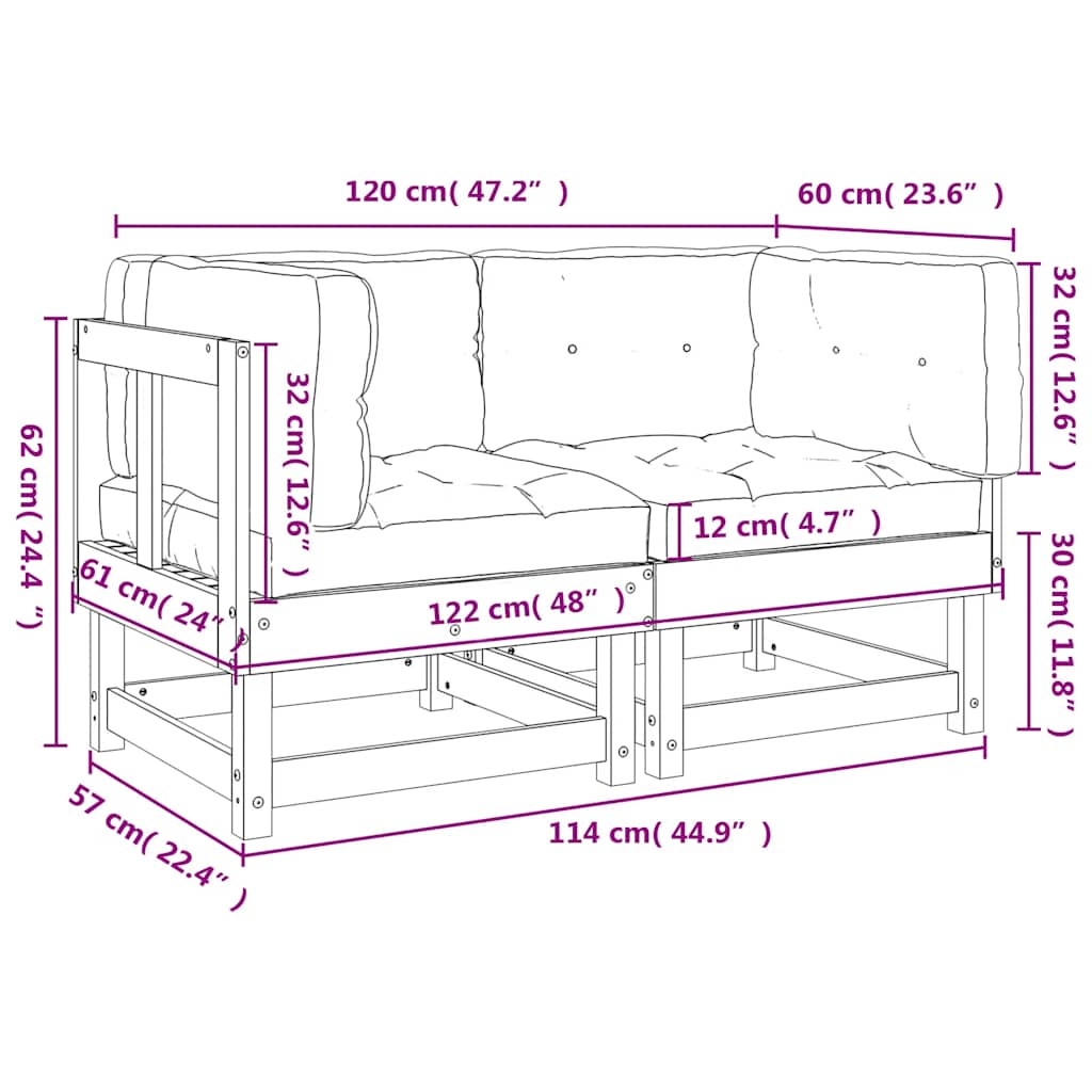Corner Sofa with Cushions 2 pcs Solid Pine Wood