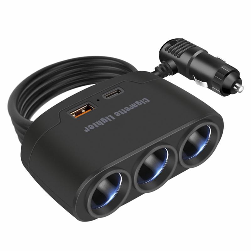 

Быстрое автомобильное зарядное устройство, USB-адаптер для быстрой зарядки, гнездо прикуривателя 1–3, розетка постоянного тока 120 Вт, многофункциональная