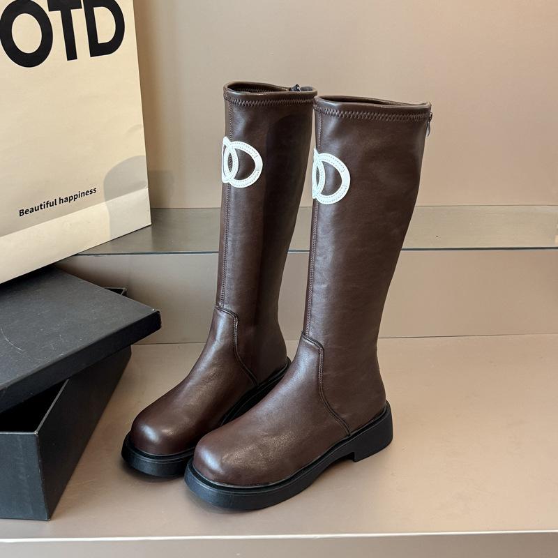 

осень-зима 2025 новые ботинки на платформе женские ботинки до колена в британском стиле облегающие ботинки-рыцари универсальные женские ботинки 39 коричневый
