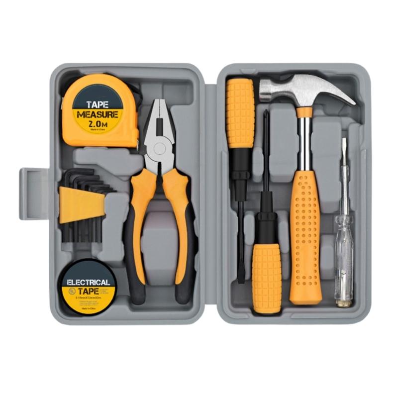 Complete Household Tool Including Hexagonal Wrenches Screwdriver Pliers Comfortable Grip Handles Compact Storage Case