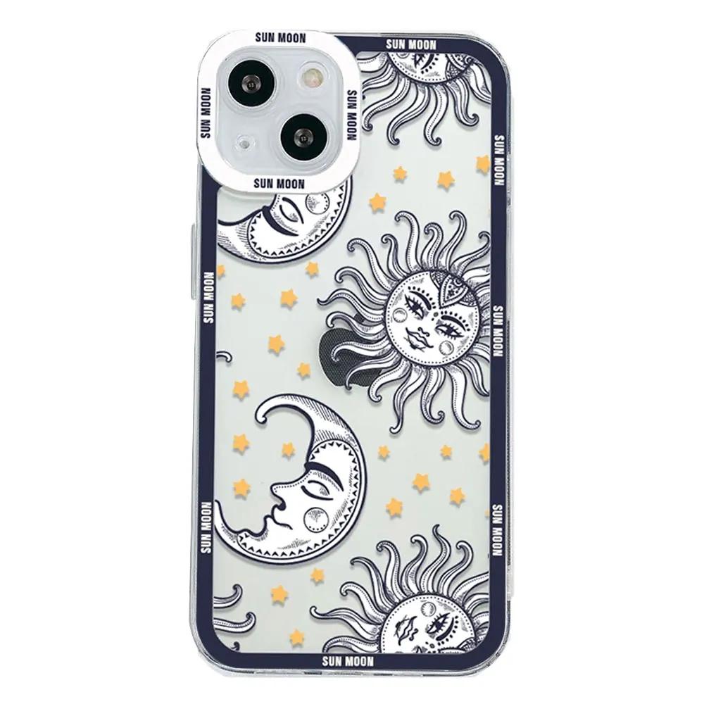 Cute Cartoon Sun Moon Face Phone Case for IPhone 15 Pro Max 11 12 7 8 14 Plus SE2020 X XR MAX XS 13 Mini Soft Clear Cover Fundas
