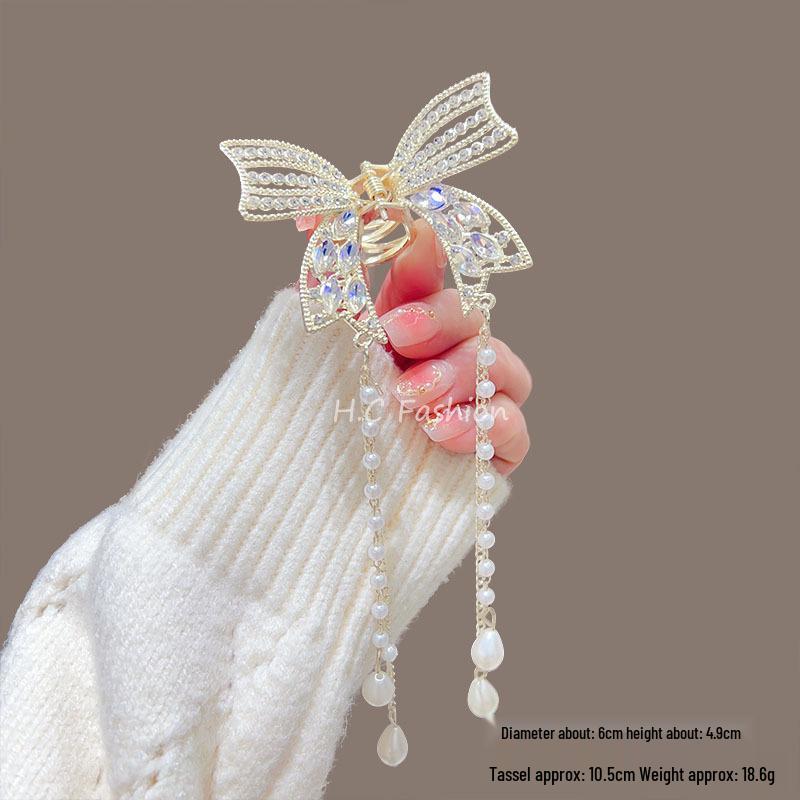 Elegante Schmetterlingsquaste Haarspange – Chinesischer Stil Halb-Pferdeschwanz Klauenclip für Damen