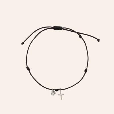 The Cross Black Silk Bracelet