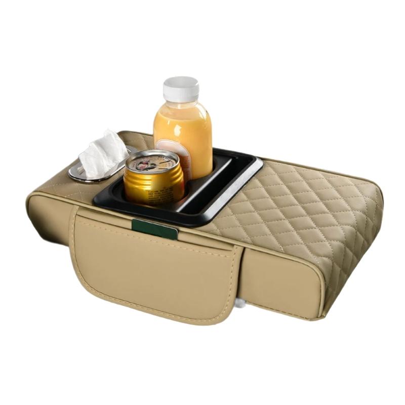 Car Armrest Box Thicken Height Pad Arm Rest Cushion with Pocket Tissue Cup Holder Elbow Support Universal