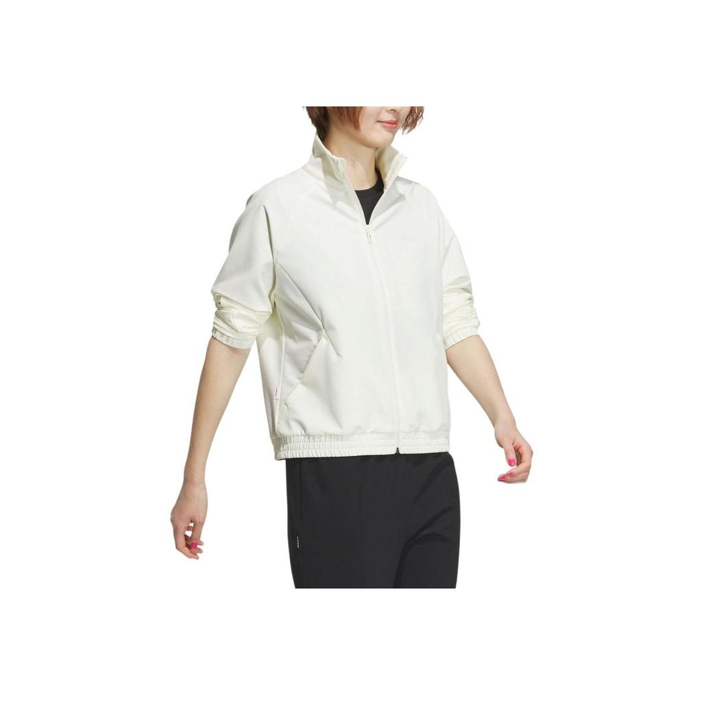 Adidas Logo Print Solid Color Outdoor Casual Sports Polo Jacket Women Jacket Ivory JE3581