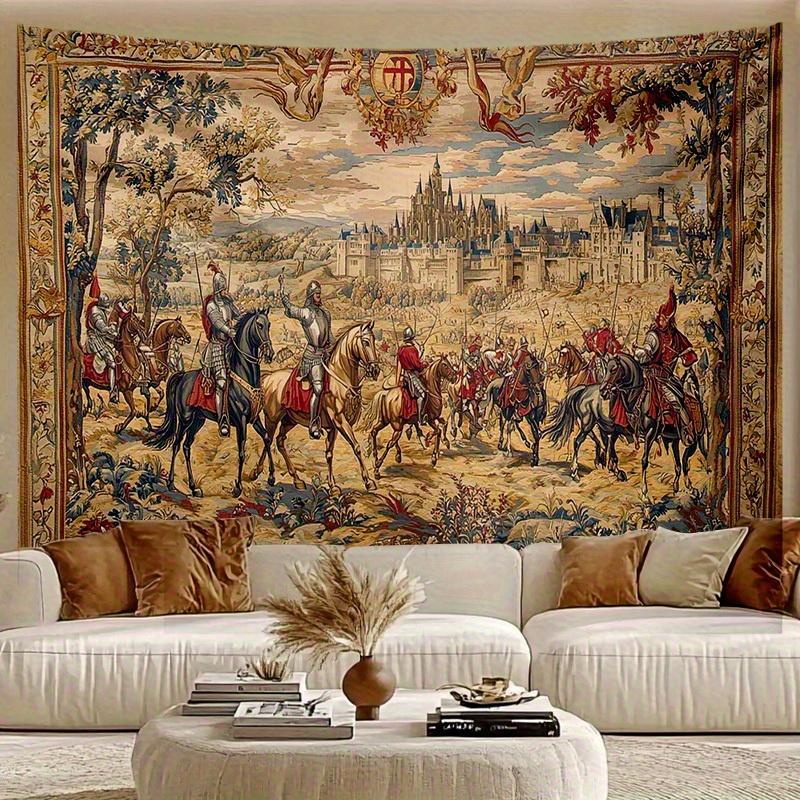 Medieval Knight Castle Tapestry Retro European Classical Palace Style Wall Hanging for Living Room & Homestay Decor