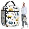 Blue Construction Trucks & Site Theme Pattern Insulated Lunch Bag for Kids School Cooler Thermal Food Box Tote Lunch Boxes