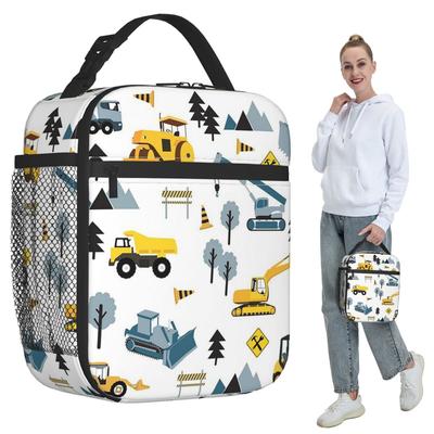Blue Construction Trucks & Site Theme Pattern Insulated Lunch Bag for Kids School Cooler Thermal Food Box Tote Lunch Boxes