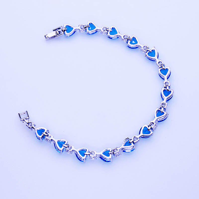 Lindon Heart Shaped Crystal Bracelet for Women Silvering  Jewelry with   Blue Purple Red Champagne Engagement Gift