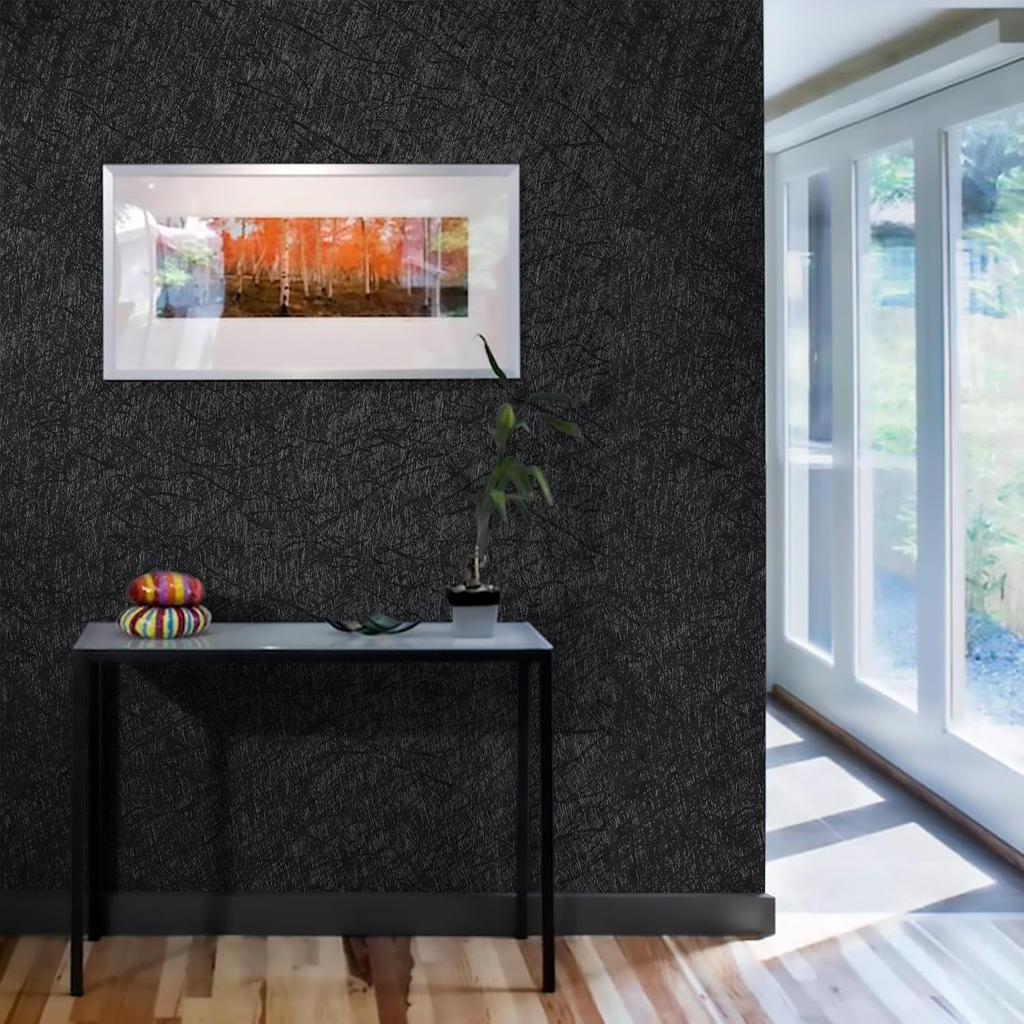 Silk Black Wallpaper Embossed Textured Self Adhesive Waterproof Vinyl Wallpaper Kitchen Cabinet Countertop Furniture Shelf Liner