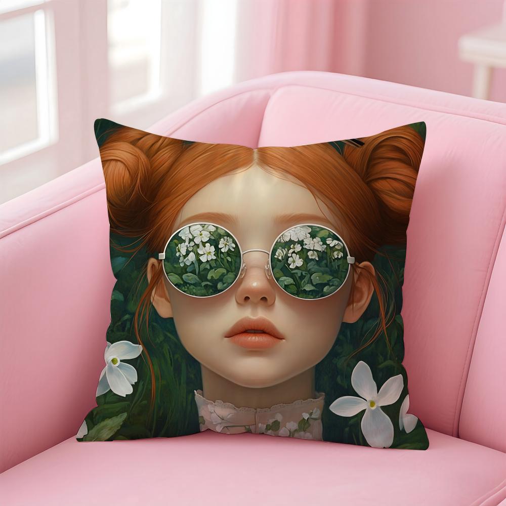 Fashionable Casual Eyeglasses Girl Woman Cushion Cover Pillowcase Short Plush Invisible Zipper Room Sofa Cushion Cover