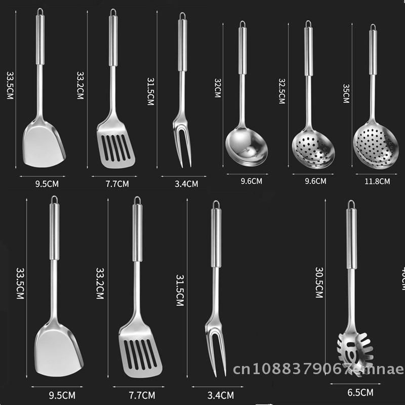 Stainless Steel Kitchen Cookware Set - Cooking Utensils Shovel Soup Spoon Turner Dinnerware - Kitchen Gadgets for Cooking
